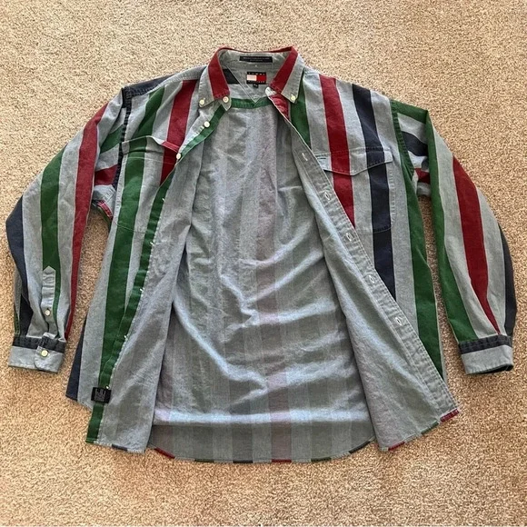 Vintage Tommy Hilfiger Multicolored Button-Down Long Sleeve 100% Cotton - Picture 4 of 8